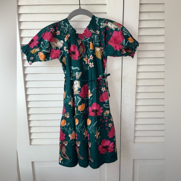 NWT Tea Collection Puff Sleeve Tie Waist Dress in Forest Floral Green size 5 - Picture 4 of 4